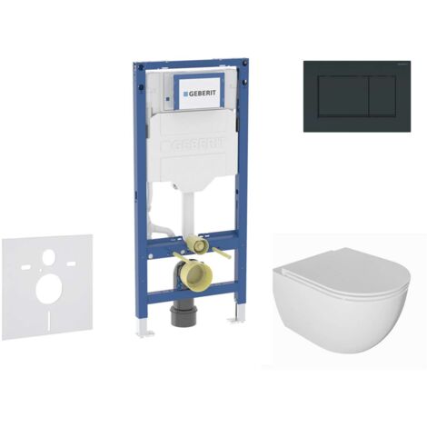 Geberit Duofix - Conjunto de instalación empotrada, inodoro Oudee y asiento softclose, pulsador Sigma30, negro brillante/negro mate SANI11CA5130B
