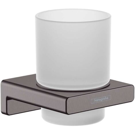 Hansgrohe AddStoris - Vaso para cepillos de dientes con soporte, cristal mate/cromo negro cepillado 41749340