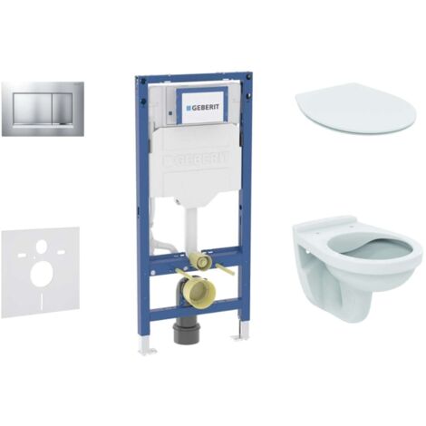 Geberit Duofix - Conjunto de módulo de instalación empotrada, inodoro Alpha y asiento softclose, pulsador de Sigma01, cromo mate/cromo SANI11CD2106