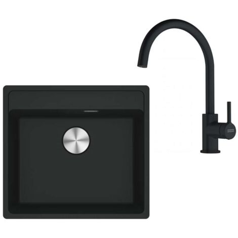 Franke Conjuntos de cocina - Conjunto de cocina G274MČ, fregadero de fragranite MRG 610-52 RTL, + grifo FC 6018.901, negro mate 114.0700.787