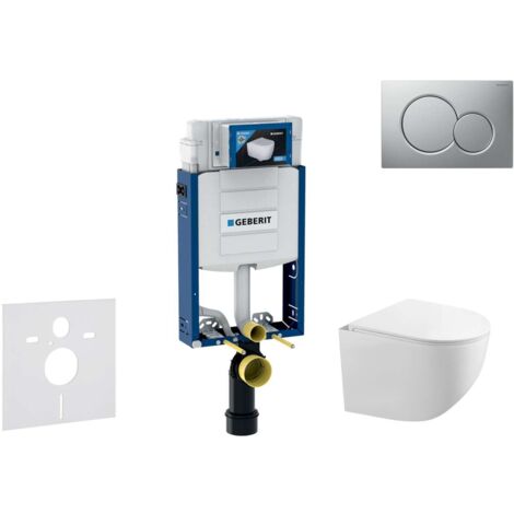 Geberit Kombifix - Conjunto de módulo de instalación empotrada, inodoro Gaia y asiento softclose, pulsador de descarga Sigma01, cromo lacado mate SANI15CA1121