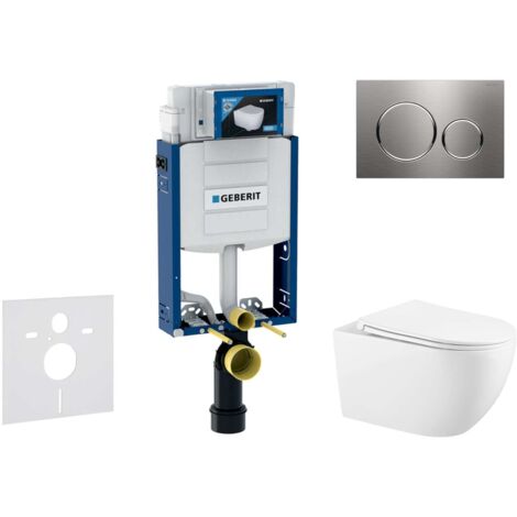 Geberit Kombifix - Conjunto de instalación empotrada, inodoro Gaia y asiento softclose, pulsador Sigma20, acero inoxidable SANI15CA6102
