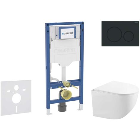 Geberit Duofix - Conjunto de instalación empotrada, inodoro compacto Gaia y asiento softclose, pulsador Sigma20, negro mate/negro SANI11CA5119B (1/5)