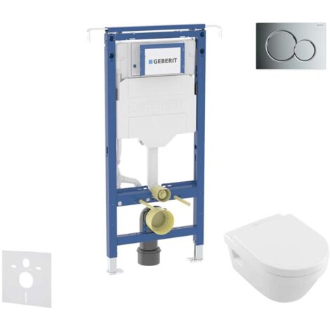 Geberit Duofix - Conjunto de instalación empotrada, inodoro y asiento Villeroy Boch, pulsador Sigma01, DirectFlush, SoftClose, CeramicPlus, cromo brillante SANI11CK1108