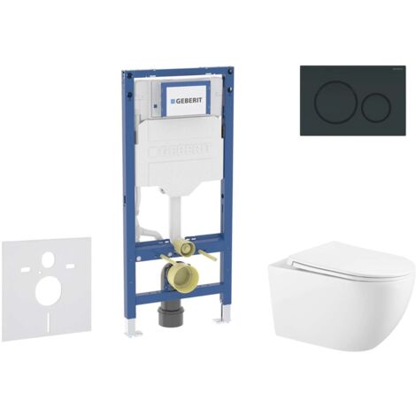 Geberit Duofix - Conjunto de instalación empotrada, inodoro Gaia y asiento softclose, pulsador Sigma20, negro brillante/negro mate SANI11CA5137B (1/5)