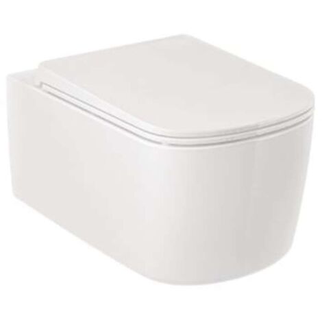 Kludi Resa S - Inodoro suspendido con asiento SoftClose, Rimless, Spiralflush, blanco brillante 27WCSET43