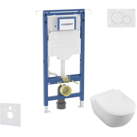 Geberit Duofix - Conjunto de instalación empotrada, inodoro y asiento Villeroy Boch, pulsador Sigma01, DirectFlush, SoftClose, CeramicPlus, cromo brillante SANI11CK1100