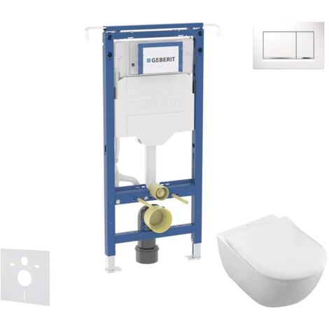 Geberit Duofix - Conjunto de instalación empotrada, inodoro y asiento Villeroy Boch, pulsador Sigma20, DirectFlush, SoftClose, CeramicPlus, blanco/cromo brillante SANI11CK3116