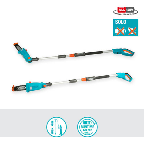 GARDENA Cortarramas telescópico a batería TCS 20 cm /18V POWER FOR ALL cargador y batería no incluidos, sierra de altura hasta 4 m, 20 cm de espada, cabezal flexible y correa transporte (14770-55) (1/5)