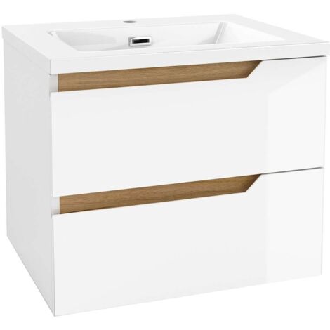 kielle Oudee - Armario con lavabo 60 cm, blanco brillante/roble oscuro 50002S610 (1/5)