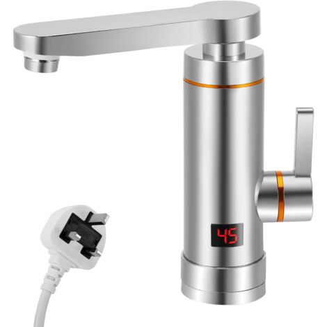 Instant Hot Water Tap, Electric Tap UK Plug, 220V 3000W Electric Hot and Cold Mixer Water Faucet with LED Digital Display for Kitchen Bathroom，Tap 3