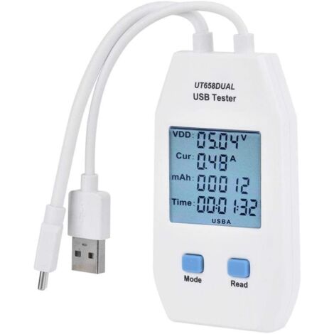 USB Tester, LCD USB Tester Detector Voltmeter Ammeter Digital Power Capacity Tester Meter(UT658 Dual) (1/5)