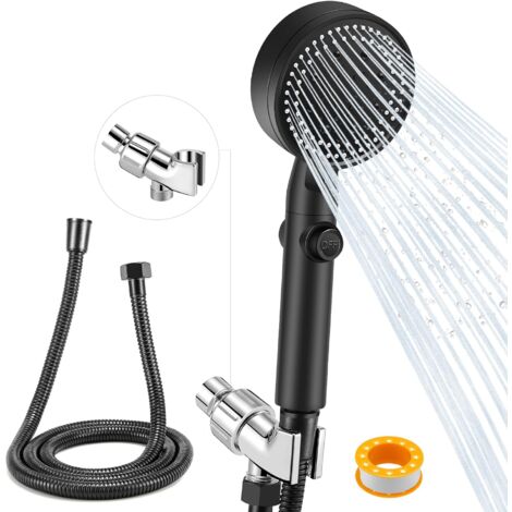 High Pressure Hand Shower Head, 5 Spray Modes Hand Shower Head with Stainless Steel Pipe, Adjustable Holder for Bathroom Upgrade ,Black