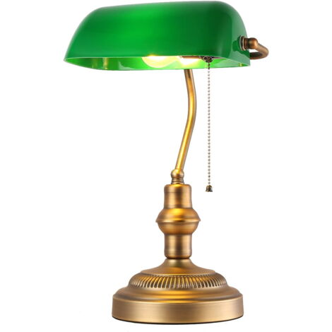 Barcelonaled retro banker style desk lamp and desk lamp with green glass and brass lampshade, suitable for E27 LED light bulbs, living room headboard, American banker (1/5)