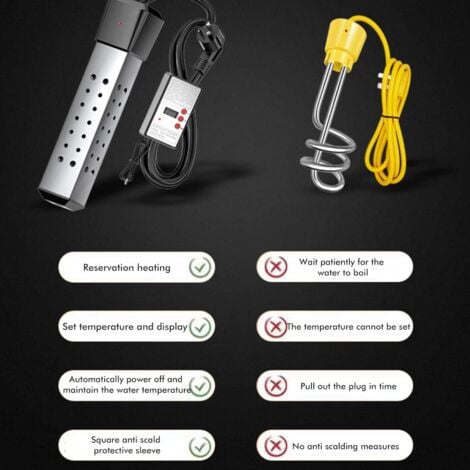 Electric Immersion Water Heater, Bucket Water Heater, Household High Power Submersible Pool Bathtub Heater with Thermostat,Auto Shutoff