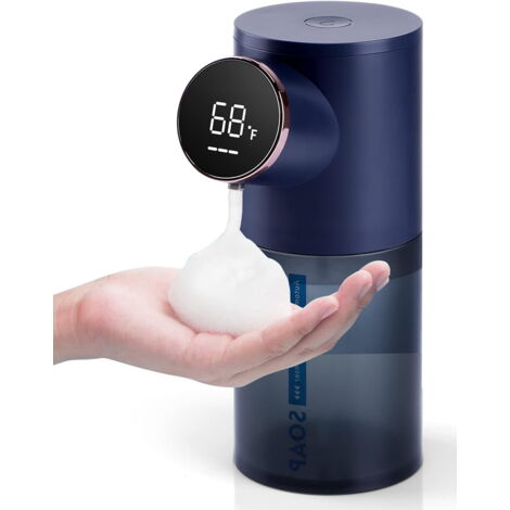 Automatic Touchless Soap Dispenser for Kitchen Sink,Electric Dish Foam Soap Dispenser with Temperature Display,Rechargeable Waterproof Soap Dispenser for Bathroom,Office,Hotel,Restaurant，Blue