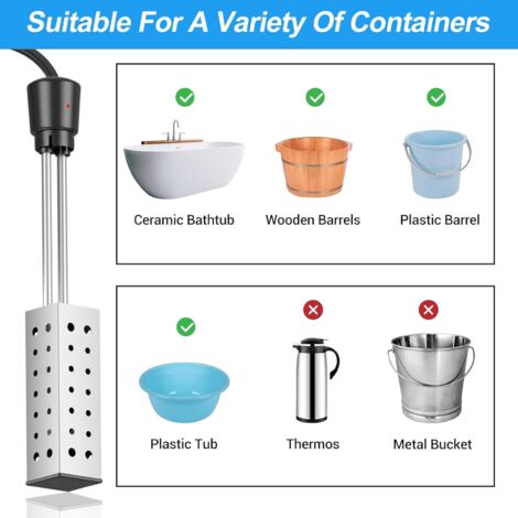 Immersion Water Heater, 2500W Electric Portable Heater with 304 Stainless Steel Cover and Thermostat, Auto Shutoff, Heats 5 Gallons Water in Minutes, Warmer Water Heater