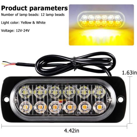 4-Pack 12-LED Warning Strobe Beacon Lights – 12V/24V, Waterproof, Universal Fit