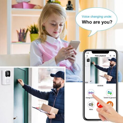 Sonnette vidéo à distance sans fil, sonnette vidéo WiFi vision nocturne extérieure sans fil sonnette caméra interphone résidentiel moniteur de maison intelligente protection de sécurité, conversation 