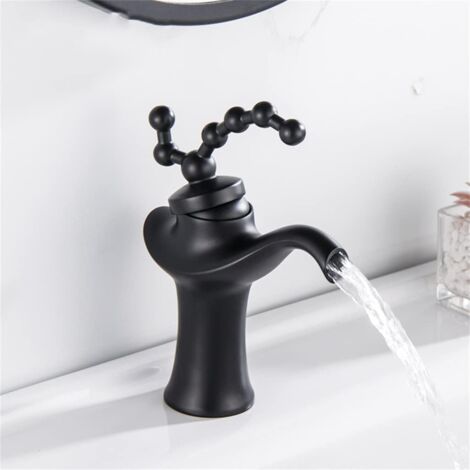 Vintage Brass Basin Faucet European Bathroom Mixer Tap Hot and Cold Water Sink Mixer Taps,Black (1/5)