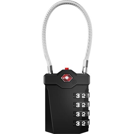 Luggage Lock, 4 Digit TSA Combination with Opening Alarm, Code Gym Cable Locker Padlock (1pcs, Black) (1/5)