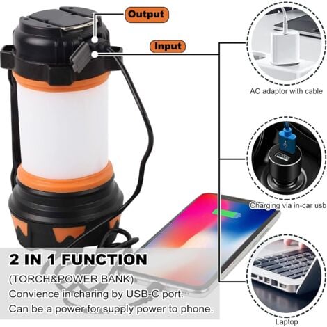 Rechargeable LED Lantern, 1000 Lumens 4000mah 360 Camping Lamp, Rechargeable Portable LED Spotlight, Ultra Powerful, 6 Lighting Modes for Camping, USB Cable I