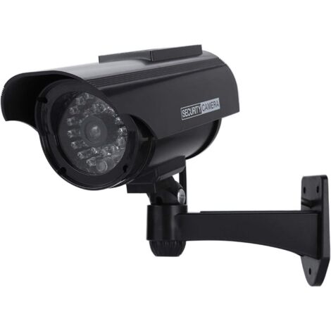 Outdoor Solar Powered Wireless Dummy Surveillance Camera - Closed Circuit Security LED Flashing Light Solar Powered Waterproof Fake Camera (Black)