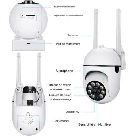 Caméra Surveillance WiFi Extérieure sans Fil PTZ, Livré avec 16 fonctions puissantes,1080P Caméra IP 360° sans Fil Étanche, Vision Nocturne en Couleur