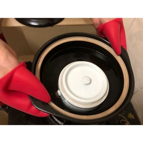 Oven Gloves, Heat Resistant and Non-Slip Silicone Kitchen Gloves, Kitchen Pot Holder, Red
