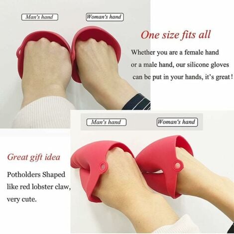 Oven Gloves, Heat Resistant and Non-Slip Silicone Kitchen Gloves, Kitchen Pot Holder, Red