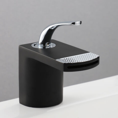 Waterfall Basin Faucet Household Bathroom Hot and Cold Faucet Creative White Bathroom Faucets,black and silver