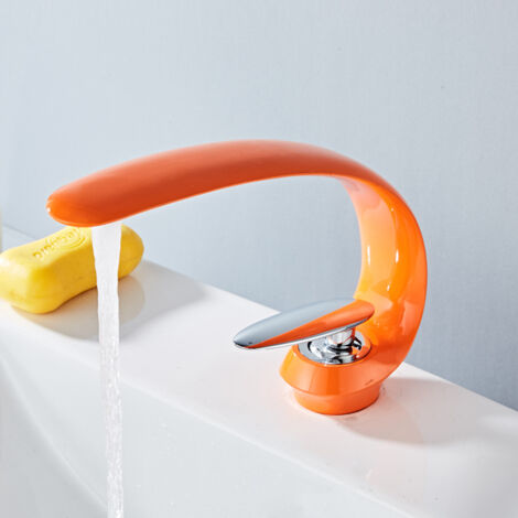 Bathroom Sink Faucets Brass Sink Mixer Tap Single Hole Vanity Crane Lavatory Art Sink Faucet, orange