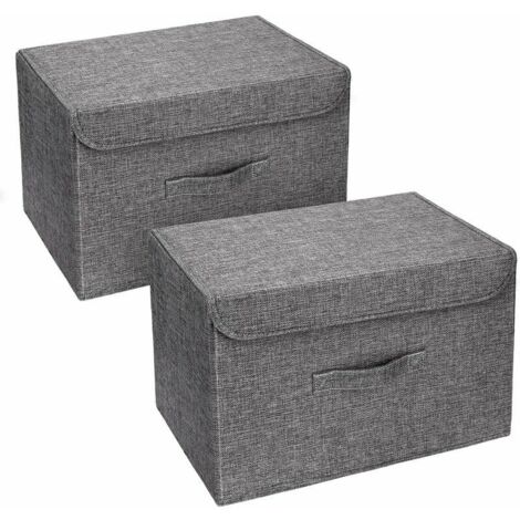 Set of 2 Washable Storage Boxes, Foldable Clothes Storage for Home, Office, Nursery, Closet, Bedroom (Grey) (1/5)