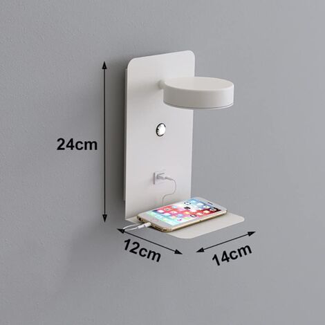 LED Indoor Wall Lamp with USB Port Modern 12W Tricolor Dimmable Wall Lamp with Switch Reading Wall Lamp 330° Rotatable Bedside Lamp, White [Energy Class A] (1/5)