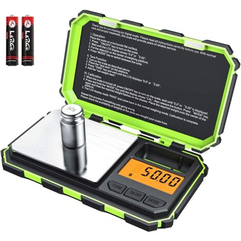 Digital Pocket Scale, 200g/0.01g Gram Scale, 6 Unit Conversion Smart Scale with Calibration and Tare Function, LCD Display, Green