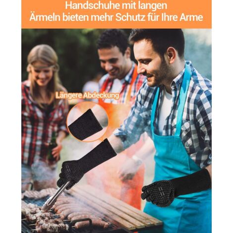 BBQ Gloves, Heat Resistant Oven Gloves, Heat Resistant Non-Slip Kitchen Gloves for BBQ, Grill, Oven, Fireplace Black (Length 32cm)