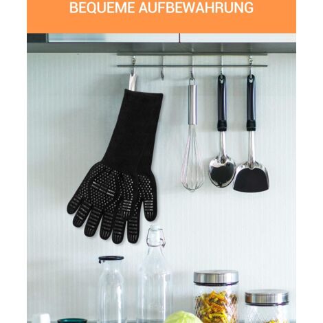 BBQ Gloves, Heat Resistant Oven Gloves, Heat Resistant Non-Slip Kitchen Gloves for BBQ, Grill, Oven, Fireplace Black (Length 32cm)