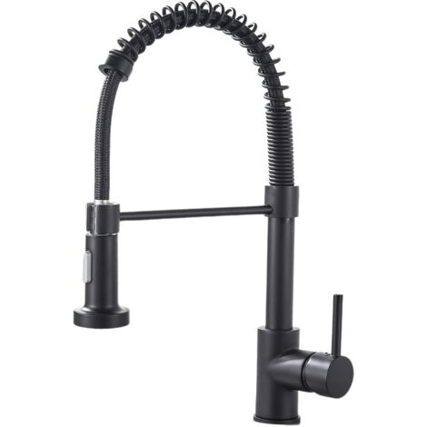 Black Kitchen Faucet 360° Swivel Kitchen Mixer Tap High Arc Sink Faucet Pull Down Sprayer 2 Spray Modes Brass (1/5)