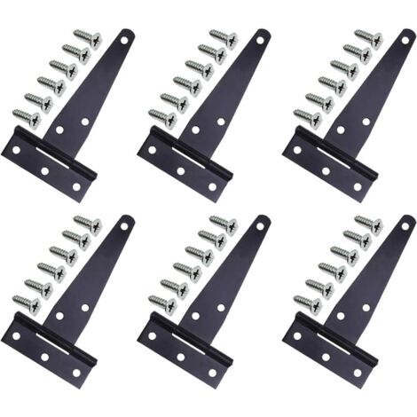 POTS Door Hinges, 6 Pcs Black T-Hinges, T-Hinge Door Bearing, Heavy Duty T-Hinges, with 36 Screws for Windows, Wooden Door, Medieval Style Castle Doors (1/5)