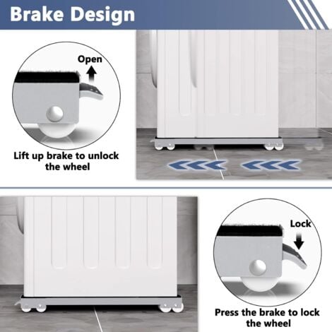 Washing Machine Base with Brake, Adjustable Mobile Base for Washer, Dryer, Refrigerator, Gray