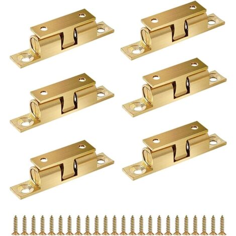 6pcs Double Rolling Latch, 60mm Brass Door Double Tension Ball Catch, Heavy Duty Brass Cupboard Door Catch for Drawer Cabinet (1/5)