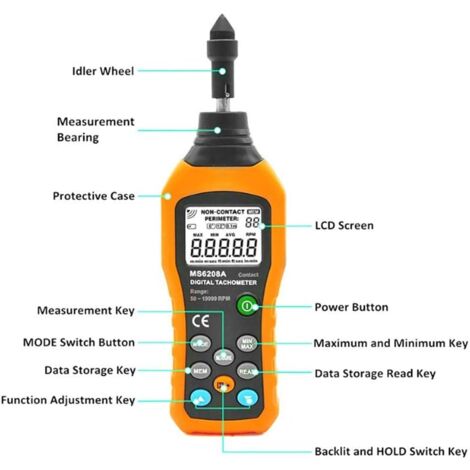 PM6208A Digitaler Drehzahlmesser – Kontakt-Tachometer 50–19.999 U/min, LCD, 100 Datensätze
