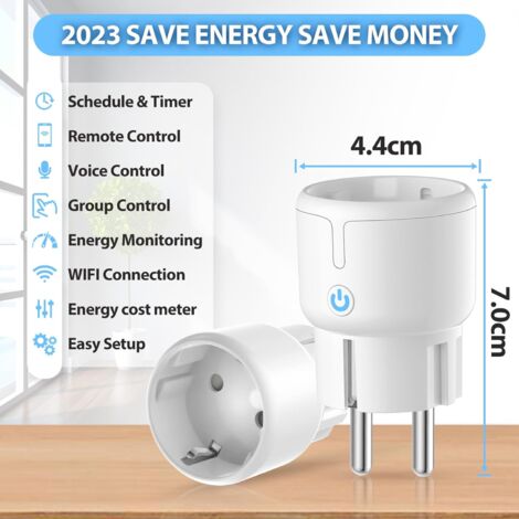 WLAN smart plug, wifi socket with timer, mini plug, app remote control, current measurement, Alexa/Google home compatible, only 2.4 GHz, 10A