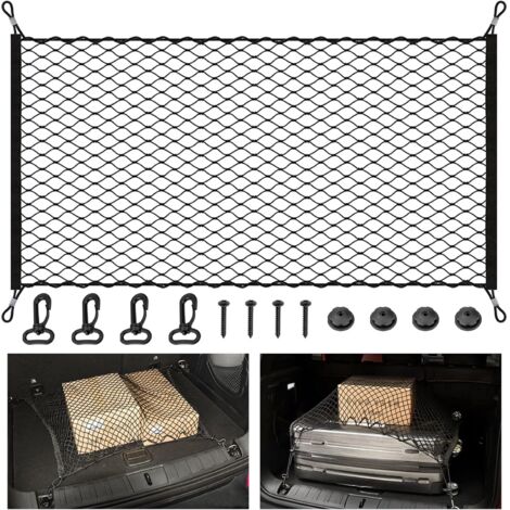 Car Trunk Net, Car Trunk Storage Net with 4 Hooks, Flexible Elastic Nylon Fixed Luggage, Fits Most Car Trunks, 115 x 60cm (1/5)