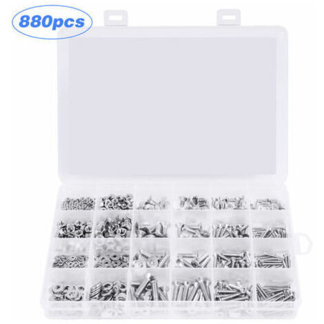 880Pcs 304 Stainless Steel Countersunk Head Hex Combination Bolt M2 M3 M4 M5 Hex Nut Washer Screw Combination Kit (1/4)
