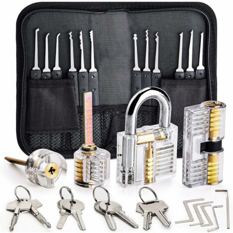 Lock Picking Kit, Preciva 26-Piece Lock Picking Kit, Training Tools with 4 Transparent Locks for Beginner and Pro Locksmiths (Black) (1/5)