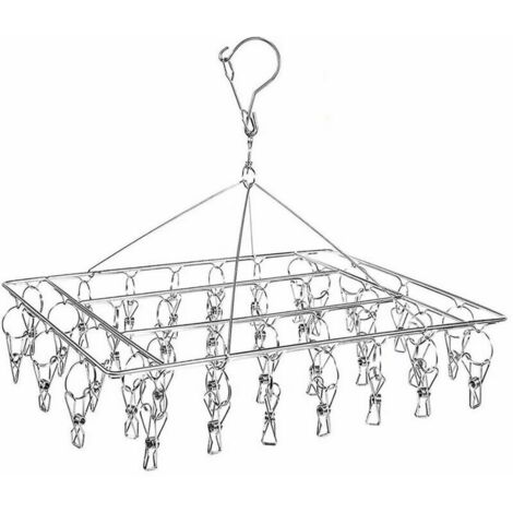 Sock Drying Rack, Hanging Clothes Drying Rack with 36 Windproof Stainless Steel Clips for Socks, Underwear, Clothes, Towels (1 Pack Hanger)