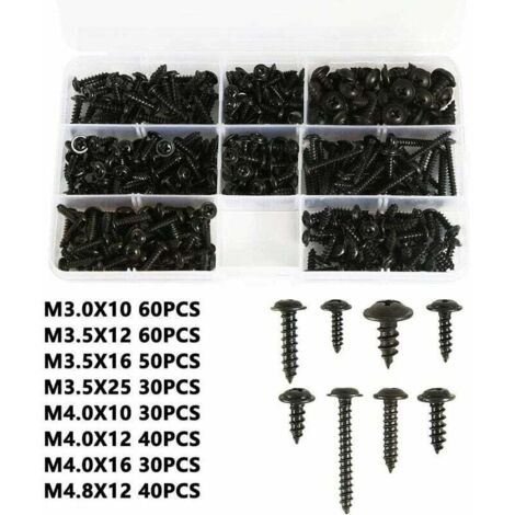 340pcs Black Self Drilling Sheet Metal Screws,Stainless Carbon Steel Self Tapping Screws Flat Head Wood Screws Cross-Head Fastener Kit Size: M3.0-M4.8 (1/5)