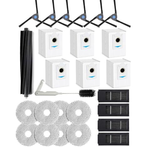 26 Pcs Vacuum Cleaner Accessories for Ecovacs Deebot X2 Omni, Replacement Parts: 1 Rubber Brush, 6 Side Brushes, 4 HEPA Filters, 8 Mops, 6 Dust Bags (1/5)