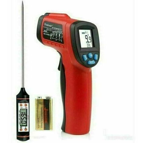 【Industrial Thermometer】Infrared Thermometer, Industrial Thermometer, 【non-medical】Non-Contact Thermometer, Digital LCD, Black/Red ET312, -50°C 550°C (-58°F 1022°F),Easy to use (1/5)